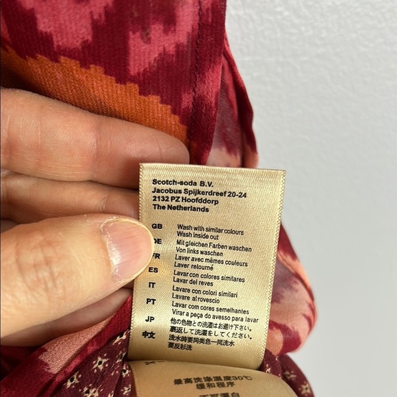 Scotch & Soda Patterned Red and Green Short Sleeve Top Women's Top Size 2 - Picture 8 of 9